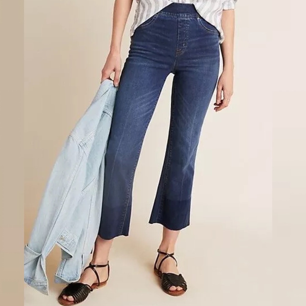 SPANX Dip Dye Denim Jeans Womens Size Large Pull On Blue Crop 20231R NEW Minimal